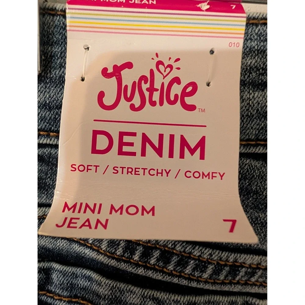 Justice Girls Mini Mom Jeans Medium Wash Distressed Denim Size 7 469821   NWT